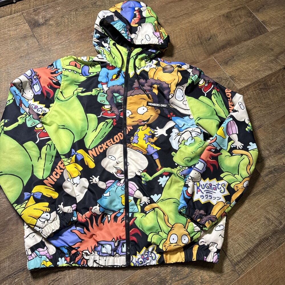 Members Only Nickelodeon Rugrats All Over Print Jacket Unisex Medium Hood Zip Up
